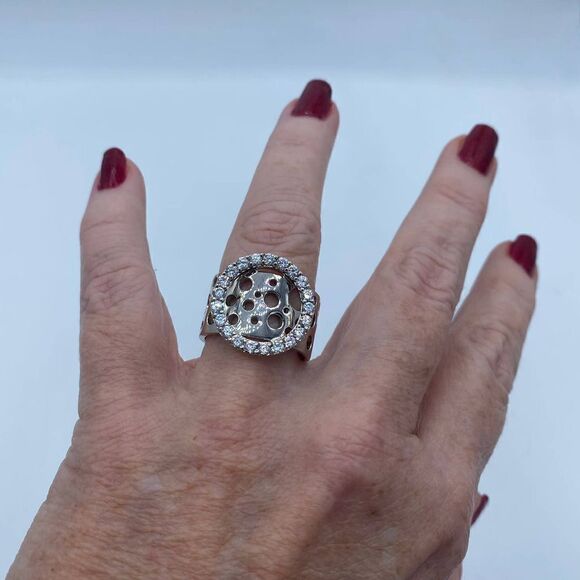 Sterling Silver CZ Wide Band Art Deco Ring Size 10 - Picture 4 of 6